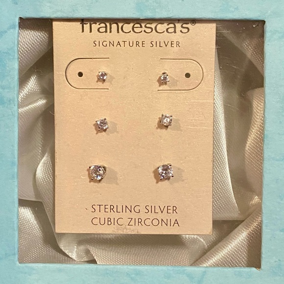 NWT francesca's SIGNATURE SILVER STERLING 3 PAIR STUD EARRINGS SET - Picture 3 of 9